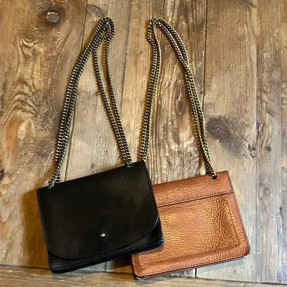 2- Madewell The Chain Leather Crossbody Bags in Black and Brown - Picture 10 of 11
